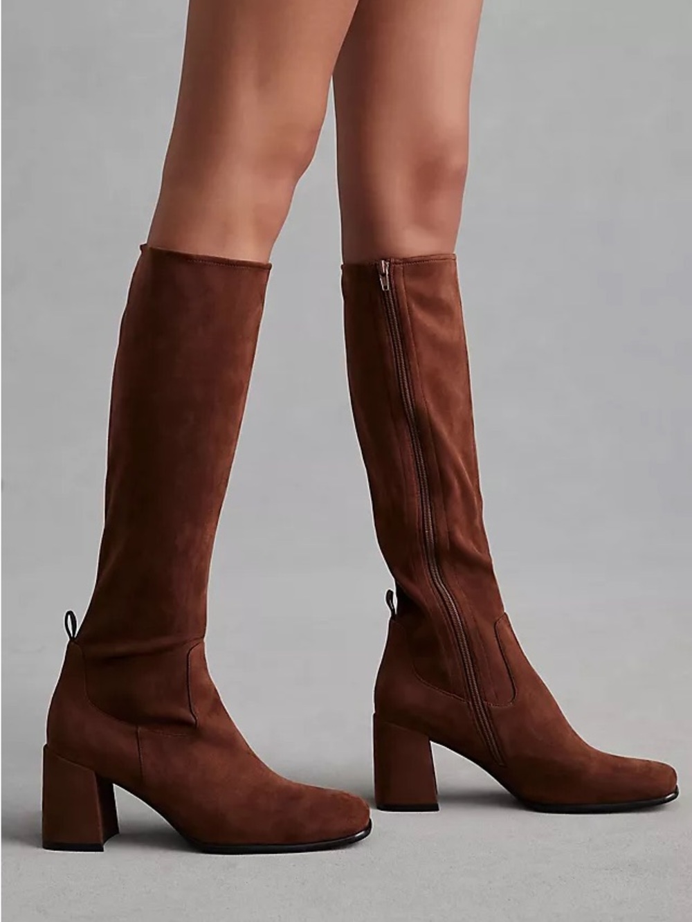 Jeffery Campbell Tall Suede Block Heel Boots in Brown